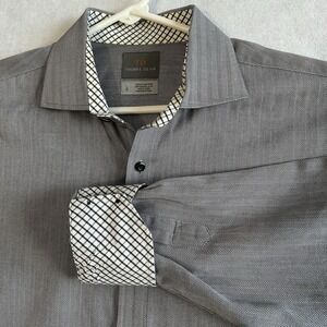 THOMAS DEAN Flip Cuff Long Sleeve Casual Button Down Shirt Men's LARGE - Grey